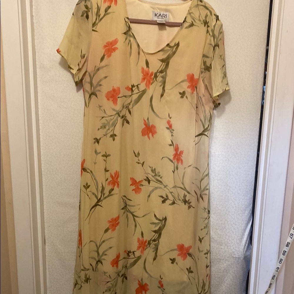 Yellow and Orange Sheath Midi Dress with Scoop Neck